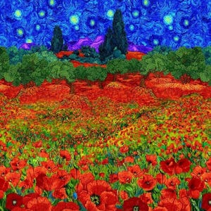 New! &quot;Poppy Dreams&quot; Poppy Field Panel, Poppies, Floral, Flowers Fabric Panel! 100% Cotton•24&quot;x 44&quot;! Vibrant! Timeless Treasures•Fast Ship!