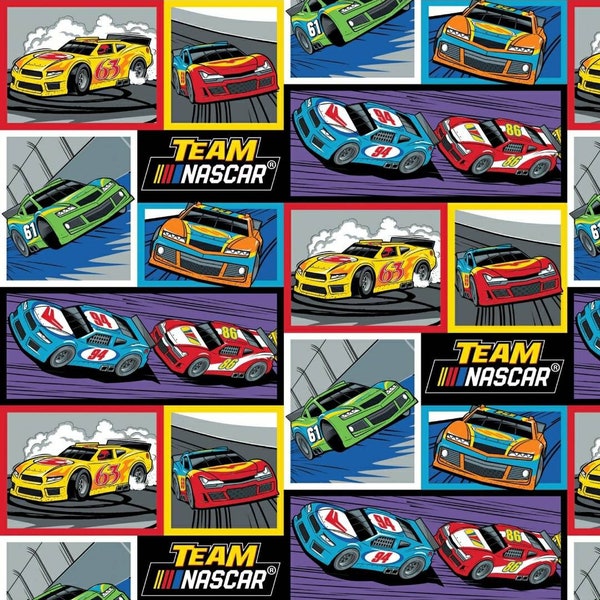 Nascar, Racing, Race Car Fabric! 100% Cotton.  1/4, 1/2, or 1 yd x 44"! Beautiful, Colorful Fabric! By Camelot Fabric! Same Day Ship!