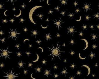 New! "The Sun, The Moon, and The Stars" Sun, Moon Fabric! 100% Cotton. 1/4, 1/2, or 1yd x 45" Stunning!Customer Fav!Fast Ship! Running Low..