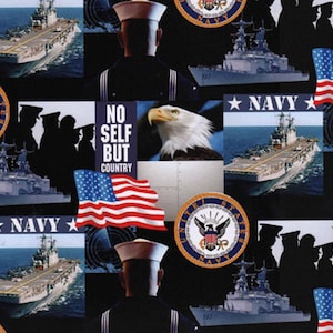 New! US Military, Navy, Patriotic Fabric! 100% Cotton. 1/4, 1/2, or 1 yd x 44&quot;! Licensed Fabric By Skyel! Navy•Lots In Stock! Fast Ship!