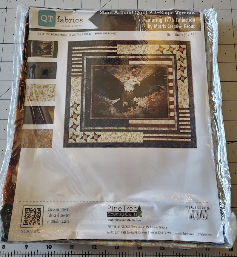 New! "1776" 250th Anniversary•Stars Around Fabric Quilt Kit! Eagles,Stars, Flags Wall Quilt Kit! 100% Cott•55"x48"-QT Fabrics!FREE Ship,June image 3