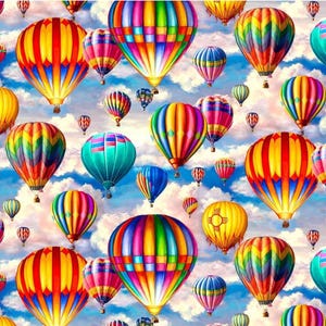 New! &quot;Tour Around The World&quot; Hot Air Balloon Fabric  100% Cotton•1/4, 1/2, 1 yd x 44&quot;• Brilliant Colors! By Timeless Tresures•Fast Ship!