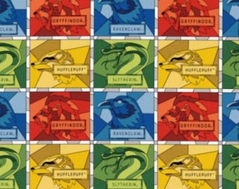 New! Harry Potter•Stained Glass Blocks Fabric, 100% Cotton• 1/4, 1/2, or 1 yd x 45"! Licensed•Camelot Fabrics! Multi•Fast Ship!