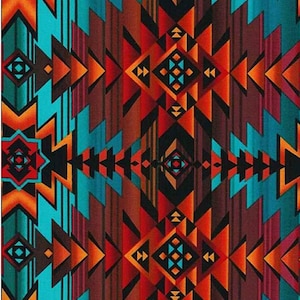 Desert Dream&quot; in Turqoise, Southwest Blanket. Native Inspired Fabric! 100% Cotton•1/4, 1/2, or 1 yd x 45&quot;! Striking•Customer Fav! Fast Ship!