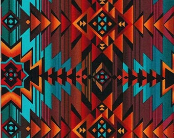 Desert Dream" in Turqoise, Southwest Blanket. Native Inspired Fabric! 100% Cotton•1/4, 1/2, or 1 yd x 45"! Striking•Customer Fav! Fast Ship!