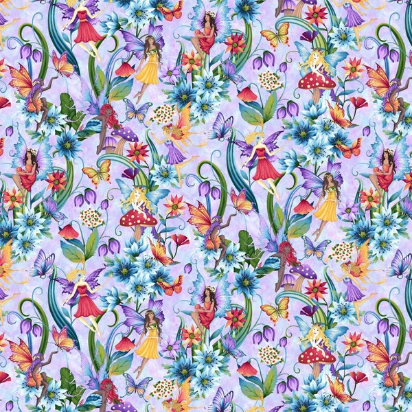 New! "Fairy Tale Forest" Fairies, Fairy, Floral Fabric! 100% Cotton. 1/4, 1/2, or 1 yd x 44"! By Henry Glass. Beautiful! Same Day Ship!