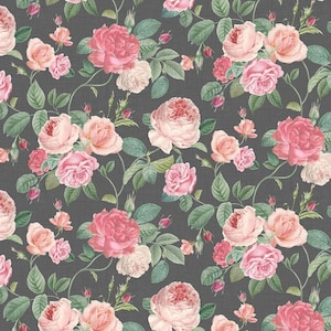 New! &quot;Rose Jardin Bouquets&quot; Roses, Florals, Flower Fabric! 100% Cotton. 1/4, 1/2, or 1 yd x 45&quot;! Grey/Pink•Timeless Treasures•Same Day Ship!
