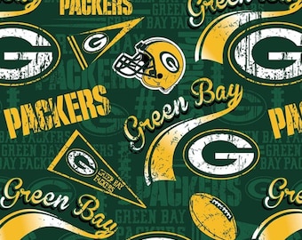 Nieuw! NFL-team, Green Bay Packers-voetbalstof! 100% katoen • 0,25 m x 152 cm! Groen/goud • Officieel gelicentieerde stof! Snelle verzending!
