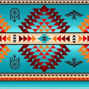 New! &quot;Tucson&quot; Southwest, Native Inspired Fabric! 100% Cotton•1/4, 1/2, 1 yd x 44&quot;! Turqoise/Multi Elizabeths Studio!Customer Fav•Fast Ship!