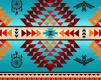 New! "Tucson" Southwest, Native Inspired Fabric! 100% Cotton•1/4, 1/2, 1 yd x 44"! Turqoise/Multi Elizabeths Studio!Customer Fav•Fast Ship!
