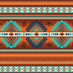 New! &quot;Tucson&quot; Southwest, Native Fabric! 100% Cotton. 1/4, 1/2, or 1 yd x 44&quot;•Copper/Turq. Gorgeous! By Elizabeth&#39;s Studio! Fast Ship!
