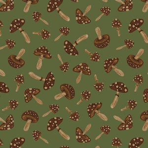 New! &quot;Dark Forest&quot; Mushroom Fabric! 100% Cotton. 1/4, 1/2, or 1 yd x 44&quot;! Green/Brwn. By Studio E Fabrics! Fast Ship! Almost Gone!