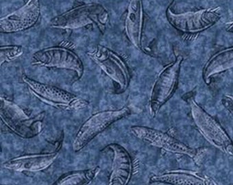 New! "Fish Tails" Fish Blender, Fishing Fabric! 100% Cotton. 1/4, 1/2, or 1 yd x 44"! Blue Tonal •By QT Fabrics! Fast Ship!