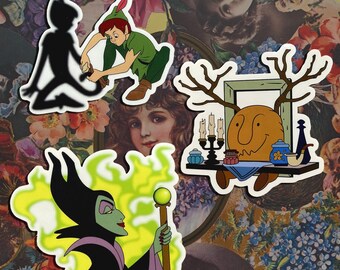 Disney-stickerpakket | Maleficent, Winnie de Poeh en Peter Pan | 3 doorzichtige vinylstickers voor laptop, dagboek en bidon