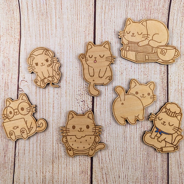 Wooden Cute Cat Fridge Magnets
