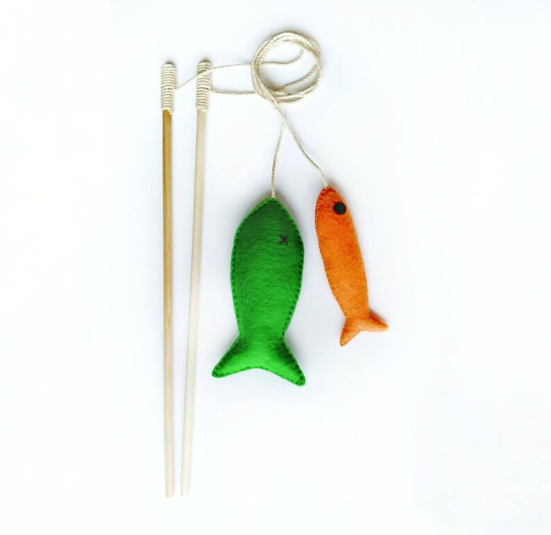 Fishing Rod Cat Toy Teaser Wand With Organic Catnip Kitten Etsy