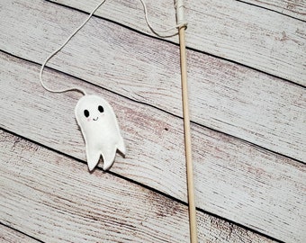 Teaser Wand Cat Toy Ghost, Kawaii Ghost Cat Toy, Interactive Cat Toy, Dangling Teaser Cat Toy, Rattling halloween cat toy, String cat toy