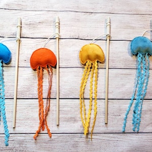 Jellyfish Cat Toy Teaser Wand with Organic Catnip - Kitten Toy - String cat toy - Velvet cat toy - cute teaser toy