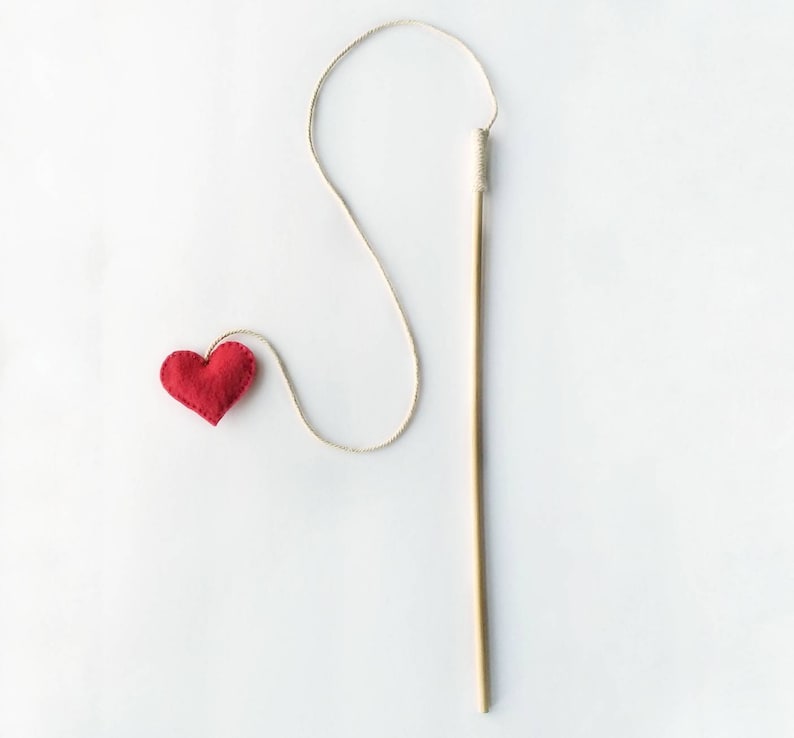 Rattling Cat Toy Teaser Wand Heart on a String Kitten Toy image 1