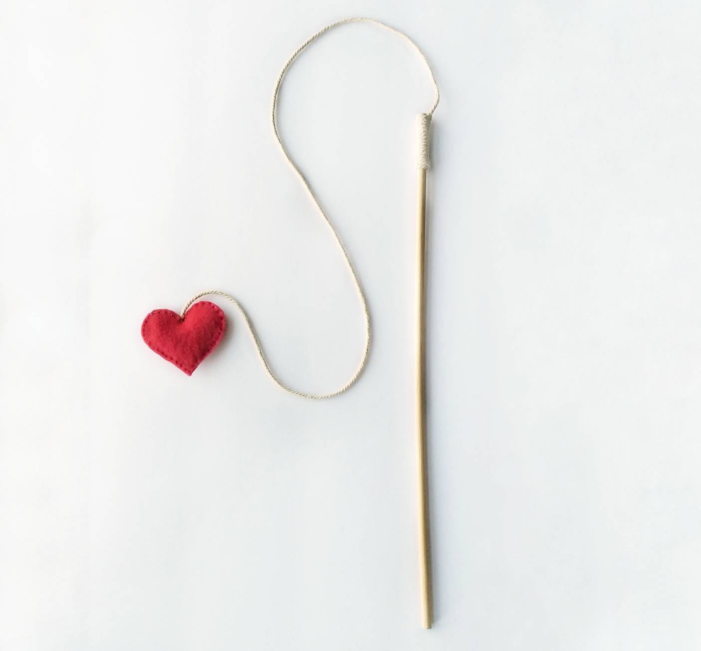Rattling Cat Toy Teaser Wand - Heart on a String - Kitten Toy