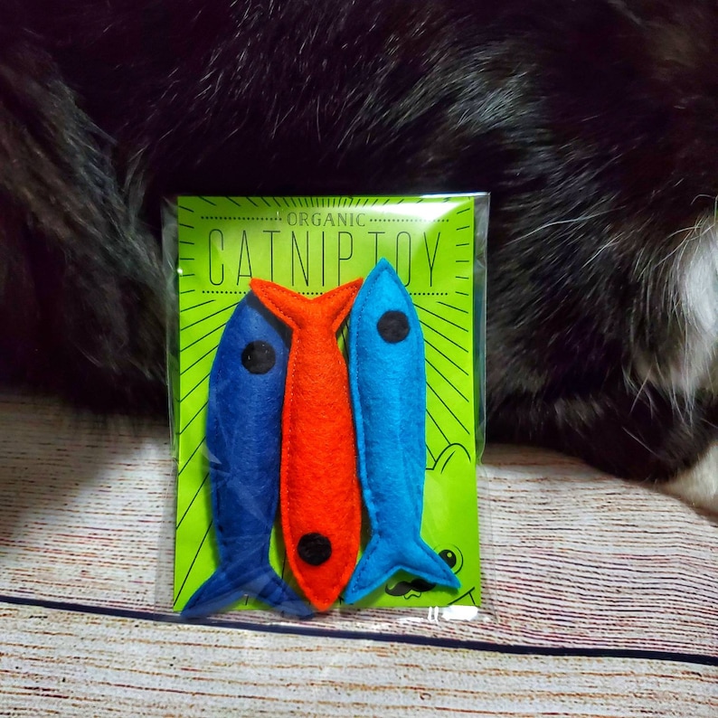 Catnip Fish Toy Cat Toy Set Sardine Fish Toy Gift for Cat Lover Handmade Cat Toy Soft Toy for Cats image 3
