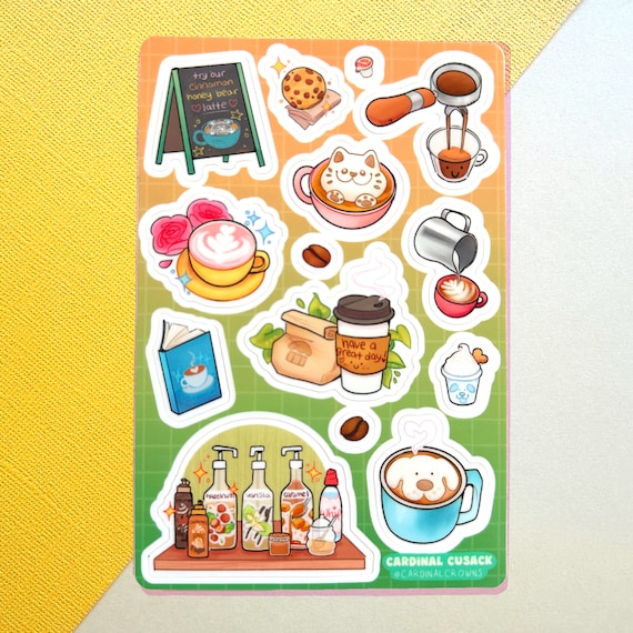 Coffee Shop Sticker Sheet - Waterproof Vinyl 4x6" / Barista Gifts