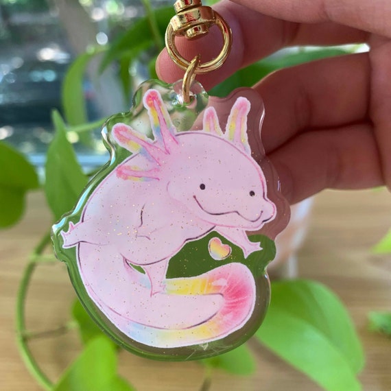 Rainbow Axolotl Charm / Double-Sided 2 Glitter Acrylic Keychain