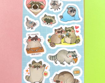 Waschbär Aufkleber Blatt - Wasserfest Vinyl 10x15cm
