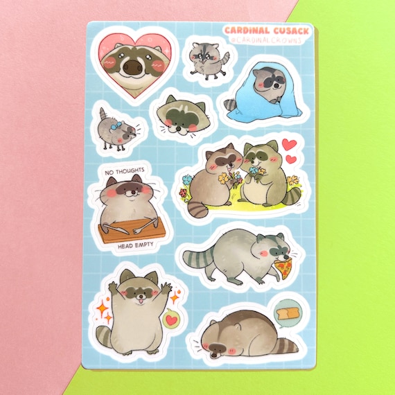Raccoon Sticker Sheet - Waterproof Vinyl 4x6"