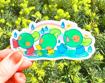 Tadpole Trio Sticker (Holographic & Waterproof) // cute sparkly frog sticker