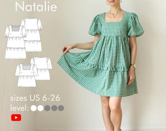 Cottagecore dress/ Top "Natalie" or top with square neck, puff sleeves, tiered skirt and pockets pdf digital sewing pattern size US 6-26