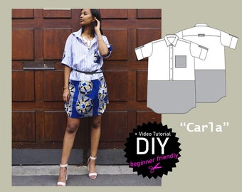 PDF sewing pattern for upcycling dress "Carla" german+ english with video