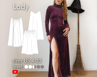 Rok Add On "Lady" PDF naaipatroon digitaal, naai elegante jurk, cosplay naaipatroon kostuum dames maat 32-60