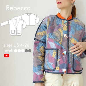 Cozy boxy quilt jacket with padding &quot;Rebecca midlength or short with different collar options PDF sewing pattern size US 4-26
