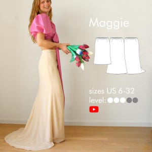 Elegant mermaid skirt pattern in midi, maxi or train length &quot;Maggie&quot;, pdf sewing pattern sizes US 6-32