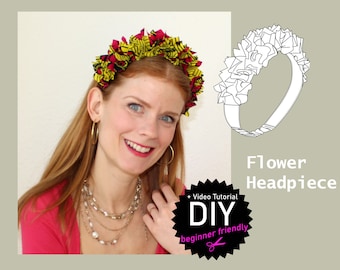 Fabric flower headpiece DIY sewing pattern
