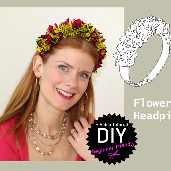 Fabric flower headpiece DIY sewing pattern