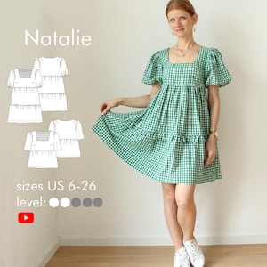 Cottagecore dress/ Top &quot;Natalie&quot; or top with square neck, puff sleeves, tiered skirt and pockets pdf digital sewing pattern size US 6-26
