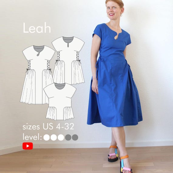 Sommerkleid oder Top romantisches Kleid mit Schnürung nähen, 3 Ausschnittoptionen, 3 Längen und Taschen PDF Schnittmuster digital Gr. 32-60