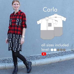 Upcycling Hemdblusenkleid nähen mit Materialmix "Carla" mit Taschen PDF Schnittmuster digital für alle Größen