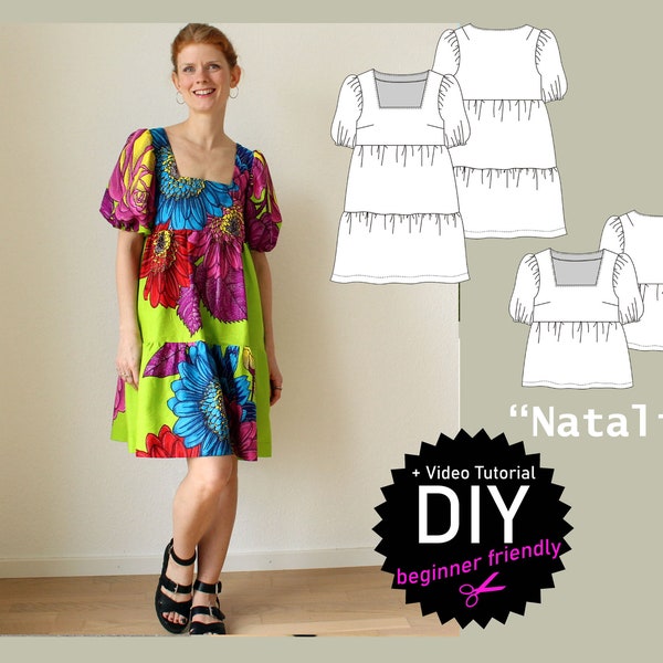 Cottagecore dress/ Top "Natalie" or top with square neck, puff sleeves, tiered skirt and pockets pdf digital sewing pattern size US 6-26