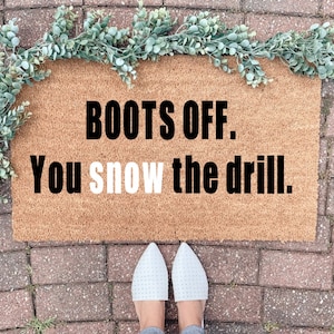 Boots Off Welcome Mat, Snow Doormat, Door mat, Christmas Decor, Holiday Decorations, Outdoor Christmas Decor, Funny Doormat, Holiday Decor