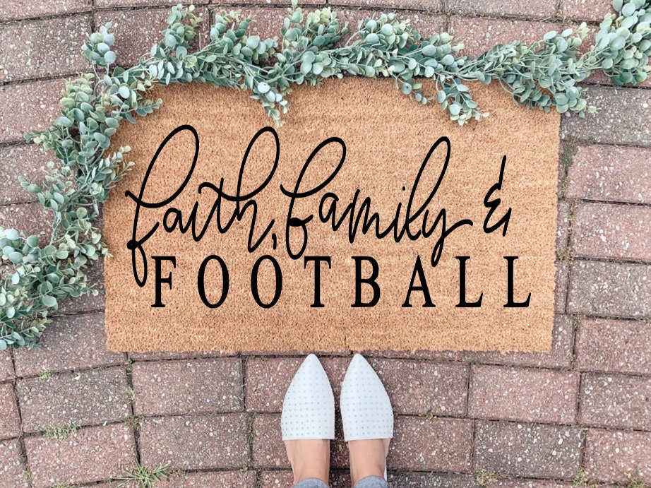 Custom Doormat Fall decor Porch Decor - Welcome Mat Housewarming Gift Faith Family and Football Football Decor
