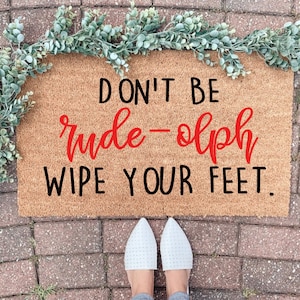 Rudolph Welcome Mat, Winter Doormat, Door mat, Christmas Decor, Holiday Decorations, Outdoor Christmas Decor, Funny Doormat, Holiday Decor