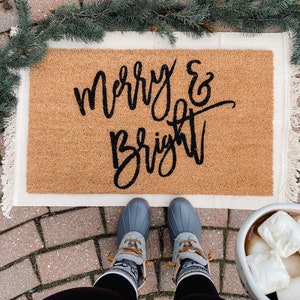 Christmas Doormat,Merry and Bright Welcome mat, Holiday Door mat, Christmas Decor, Holiday Decoration, Outdoor Decor, Funny Holiday Doormat image 1