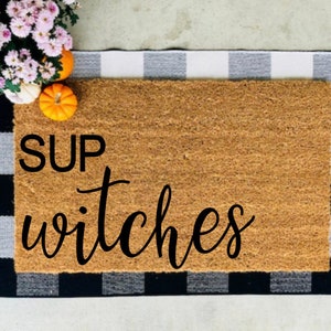 Sup Witches doormat, Halloween Doormat, pumpkin, fall decor, personalized doormat, funny doormat, welcome mat, front doormat, fall image 1