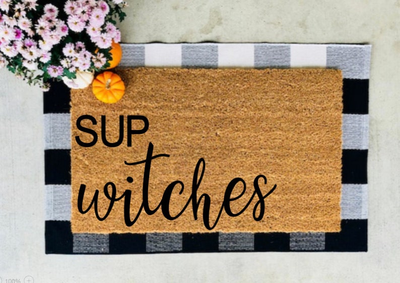 Sup Witches doormat, Halloween Doormat, pumpkin, fall decor, personalized doormat, funny doormat, welcome mat, front doormat, fall image 1