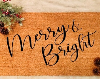 Merry and Bright Christmas Doormat Merry Christmas doormat Custom Welcome Mat Holiday door mat Holiday Decor Hand Painted welcome mat