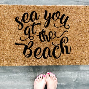 Beach Doormat / Cute Doormat / Sea You at the Beach Welcome Mat / Front Porch Decor / Housewarming Gift / Closing Gift / Mothers Day Gift image 2