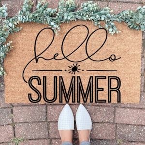 Hello Summer/ Sun / Cute Doormat / Funny Doormat / Personalized Doormat / Custom Welcome Mat / Housewarming Gift / Fathers Day Gift